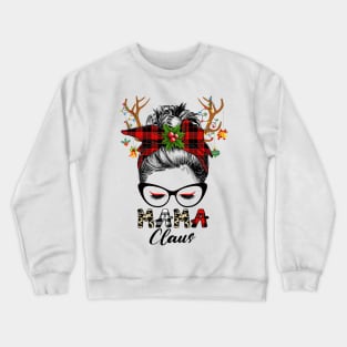 Mama Claus Reindeer Messy Bun Wink Eye Christmas Family Matching Crewneck Sweatshirt